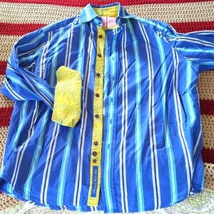 Great Robert Graham Blue with Yellow Dress Shirt - szL